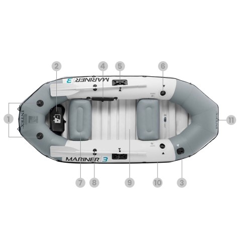 PONTON DMUCHANY MARINER 3 DLA 3 OSÓB WIOSŁA POMPKA UCHWYTY NA WĘDKĘ I SILNIK INTEX 68373