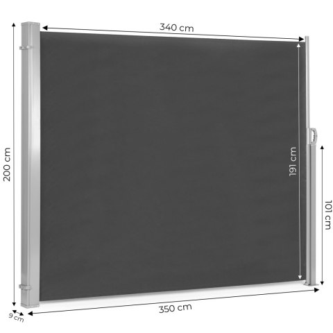 SKŁADANA MARKIZA 350X200 CM BOCZNA ROLETA PARAWAN DO OGRODU NA TARAS ANTRACYT MULTIGARDEN