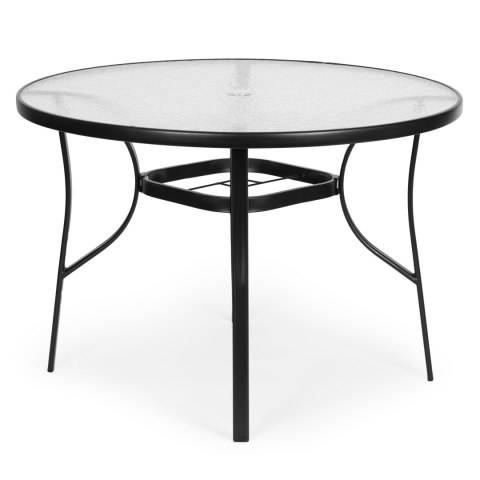 STOLIK OGRODOWY OKRĄGŁY 100 CM (105 CM) NA TARAS OGRÓD BALKON SZKŁO HARTOWANE OTWÓR NA PARASOL MULTIGARDEN