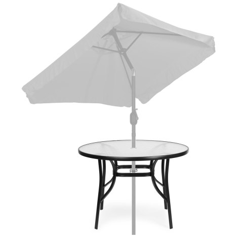 STOLIK OGRODOWY OKRĄGŁY 100 CM (105 CM) NA TARAS OGRÓD BALKON SZKŁO HARTOWANE OTWÓR NA PARASOL MULTIGARDEN