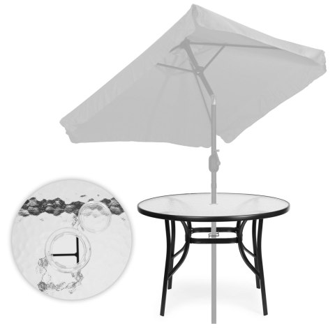 STOLIK OGRODOWY OKRĄGŁY 100 CM (105 CM) NA TARAS OGRÓD BALKON SZKŁO HARTOWANE OTWÓR NA PARASOL MULTIGARDEN