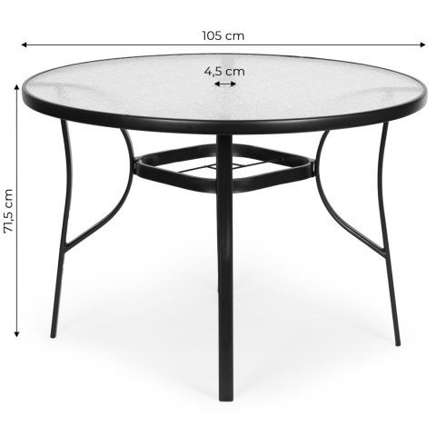 STOLIK OGRODOWY OKRĄGŁY 100 CM (105 CM) NA TARAS OGRÓD BALKON SZKŁO HARTOWANE OTWÓR NA PARASOL MULTIGARDEN