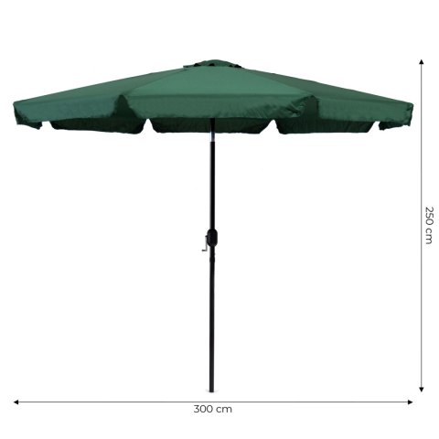 PARASOL OGRODOWY DUŻY 3 M SKOŚNY ŁAMANY Z KORBĄ ZIELONY MULTIGARDEN