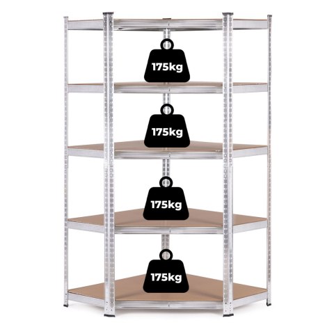 Regał magazynowy narożny 180x90x40 cm stal galwanizowana 5 półek 875 kg ModernHome