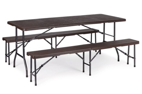 Zestaw cateringowy stół bankietowy 180 cm + 2 ławki brąz ModernHome