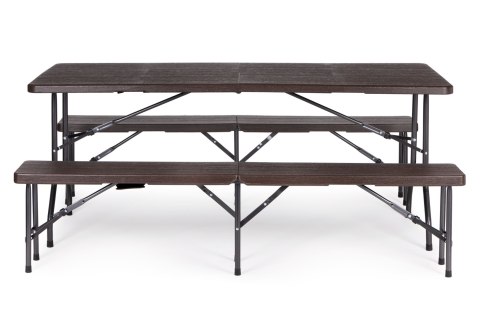 Zestaw cateringowy stół bankietowy 180 cm + 2 ławki brąz ModernHome