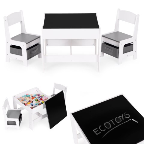 ZESTAW MEBLI DLA DZIECI STOLIK + 2 KRZESŁA TABLICA KREDOWA ECOTOYS