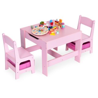 ZESTAW MEBLI DLA DZIECI STOLIK + 2 KRZESŁA TABLICA KREDOWA RÓŻOWY ECOTOYS