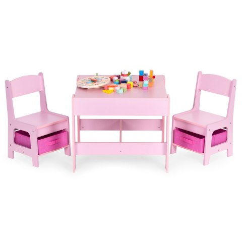 ZESTAW MEBLI DLA DZIECI STOLIK + 2 KRZESŁA TABLICA KREDOWA RÓŻOWY ECOTOYS