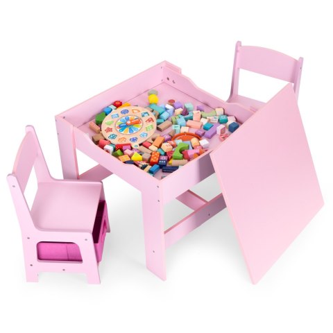 ZESTAW MEBLI DLA DZIECI STOLIK + 2 KRZESŁA TABLICA KREDOWA RÓŻOWY ECOTOYS