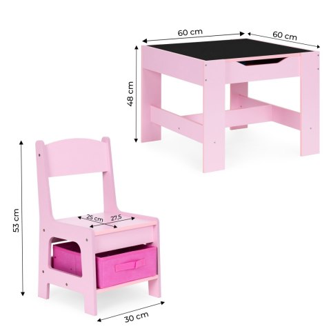 ZESTAW MEBLI DLA DZIECI STOLIK + 2 KRZESŁA TABLICA KREDOWA RÓŻOWY ECOTOYS